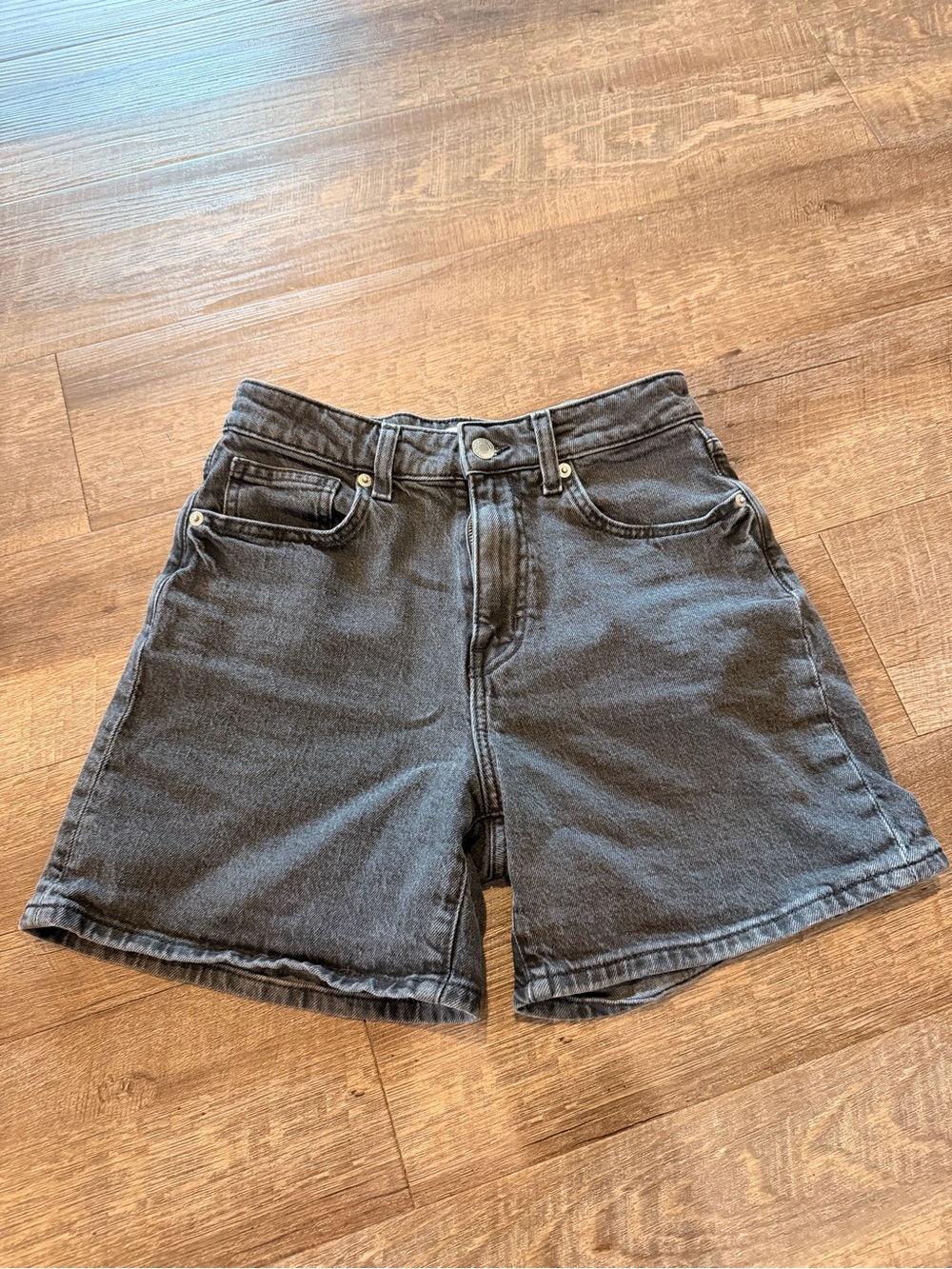 H&M High-Rise Charcoal Black Denim Shorts